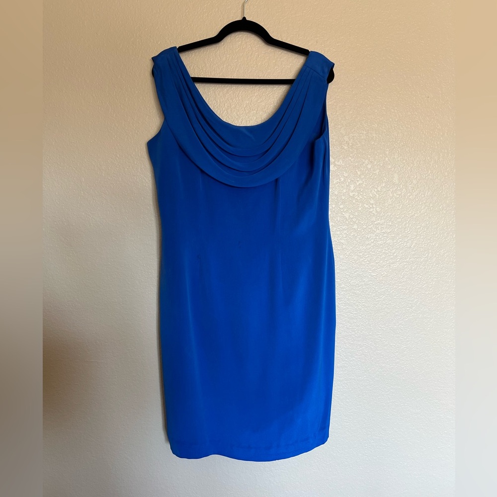 Spencer Jeremy 100% Silk Cobalt Royal Blue Sleeveless Draped Neck Dress SIZE 14